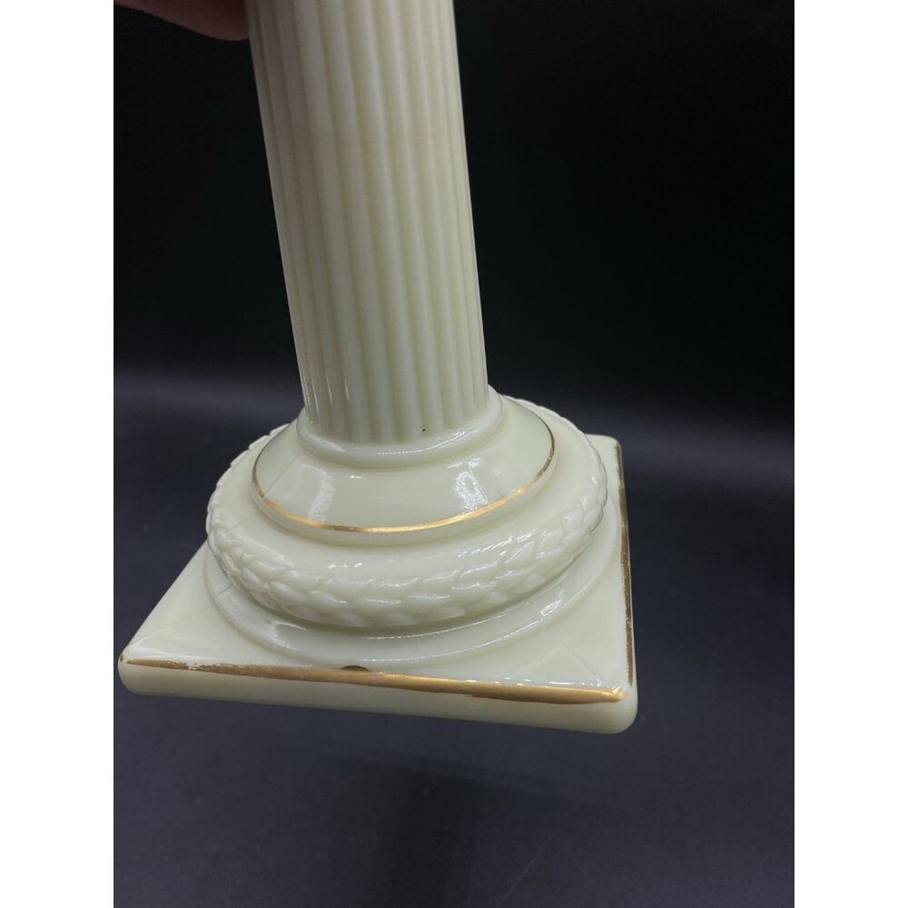 Cambridge Glass 9.5" Doric Column Candlestick Ivory Uranium Glows No. 65 Single - Picture 5 of 16